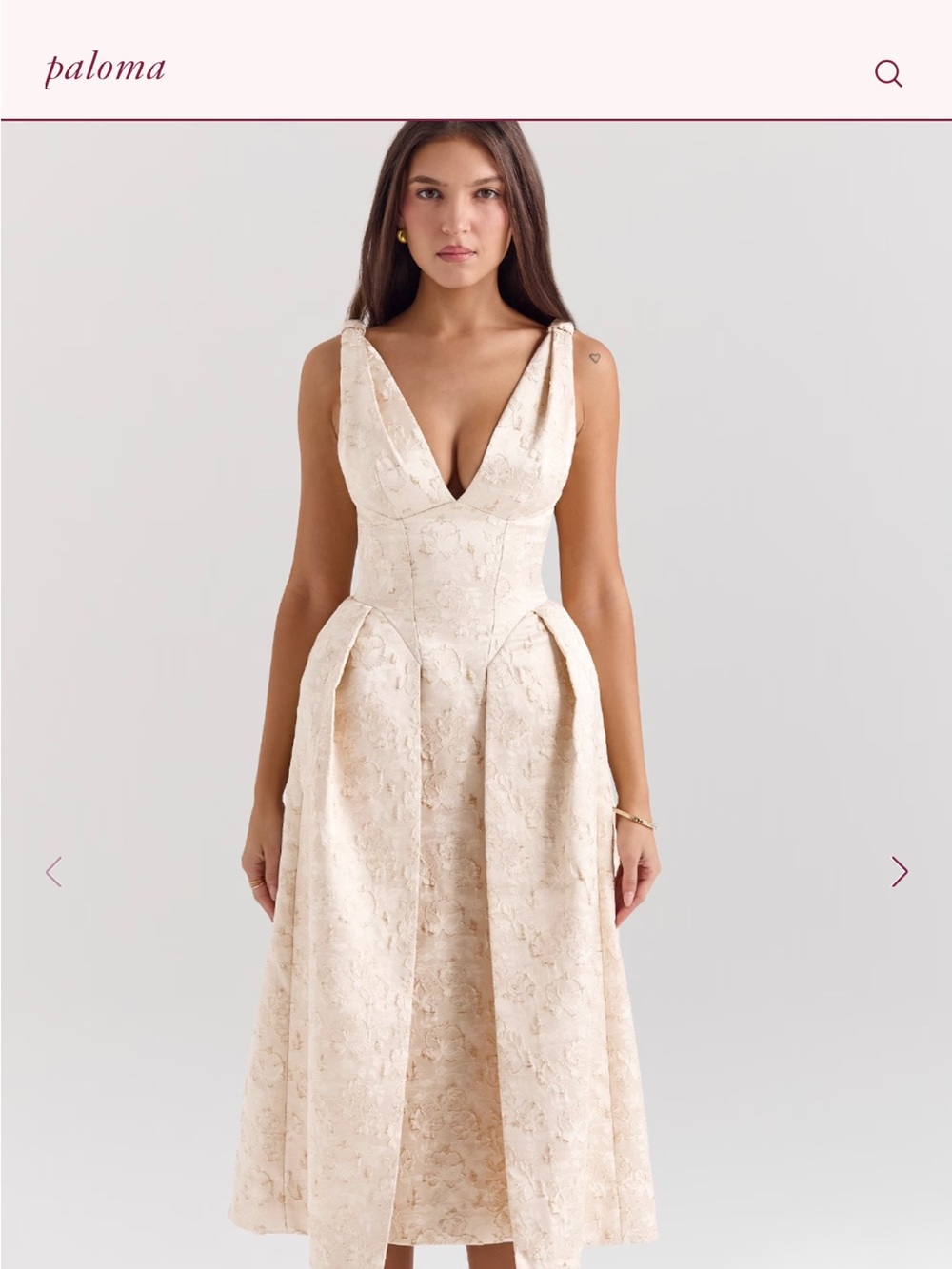 House of CB Paloma Ivory Metallic Jacquard Midi Dress Size S NWT